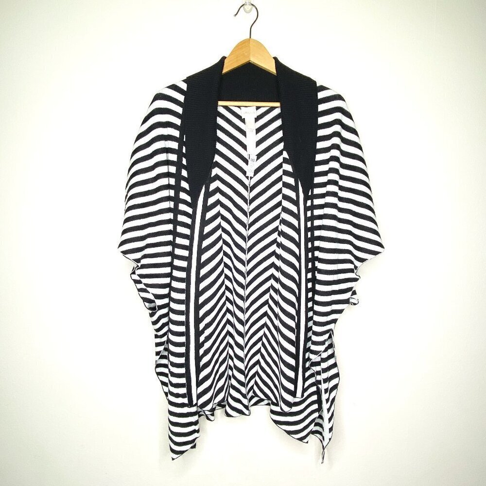 NWT Chico's Striped Sabrina Shawl Ruana Covering Black White Stripe One Size